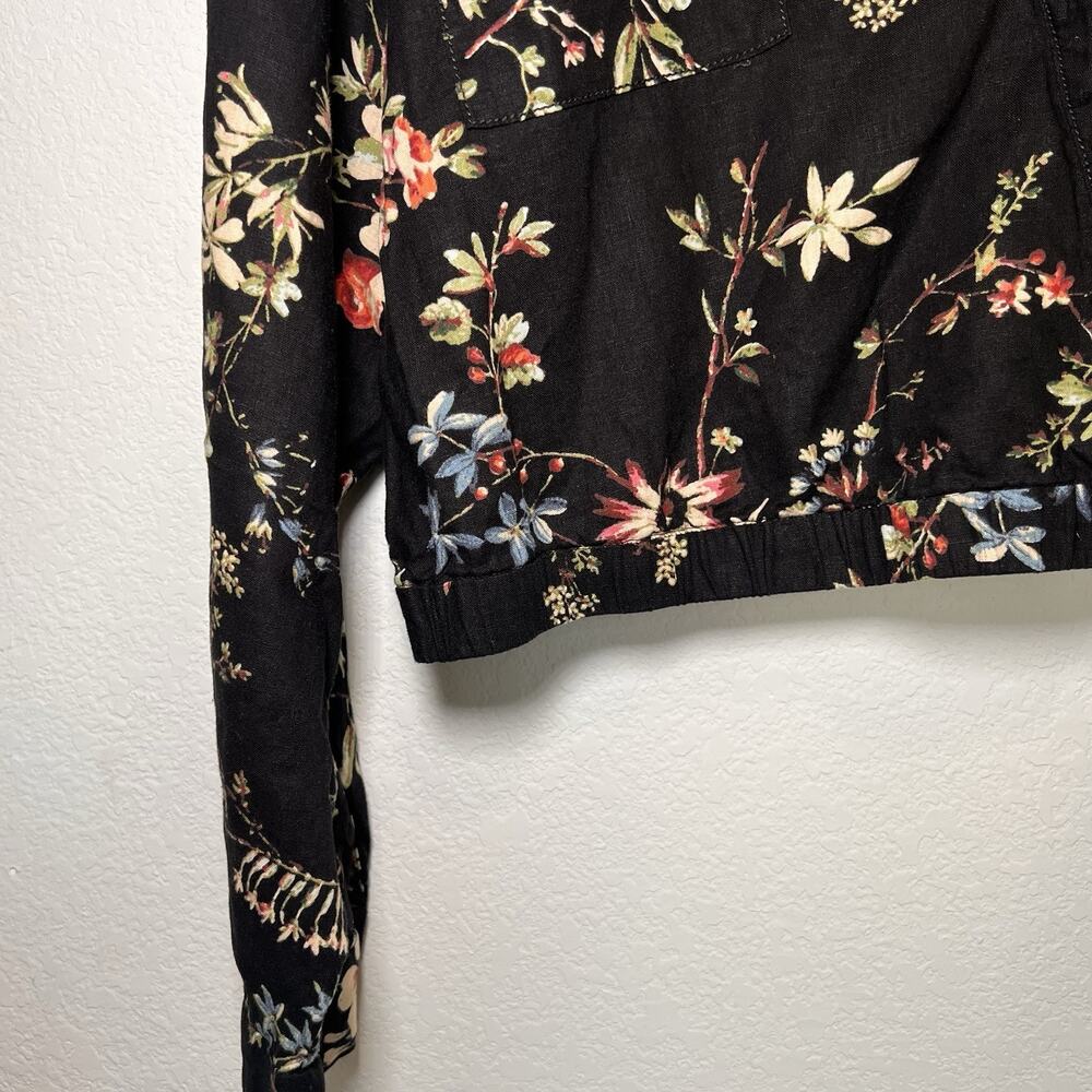 Anthropologie Pilcro Top Size L Black Floral Cropped Waist-tie Linen Blend Fall - Picture 6 of 14